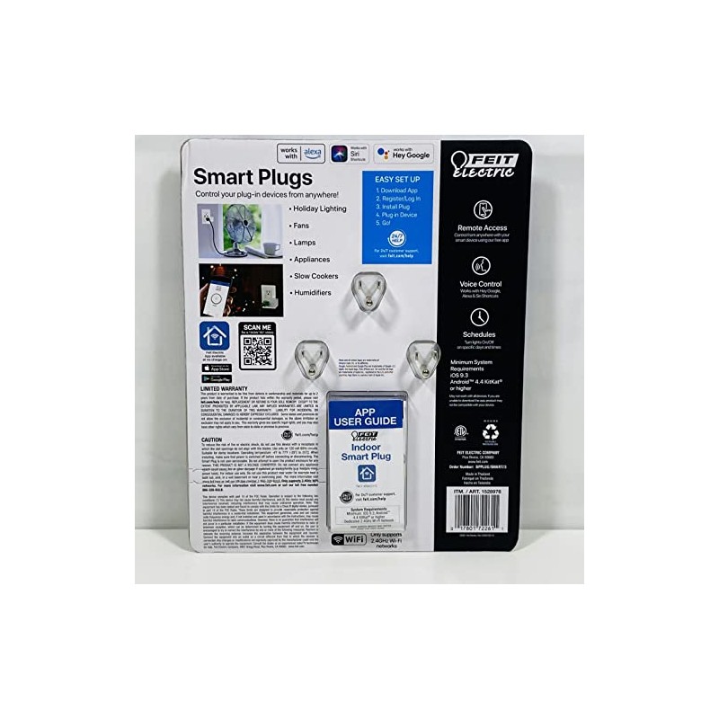 Feit Electric WiFi 15amp Remote Access Voice Control Smart Plugs