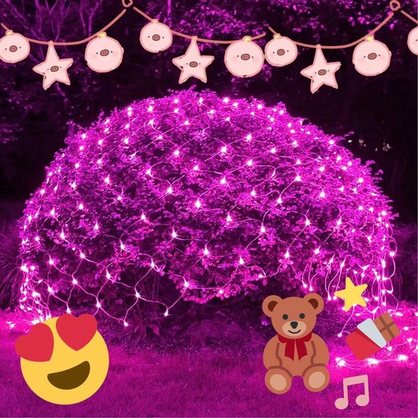 JMEXSUSS 200 LED Pink Net Lights Outdoor, 8 Modes 9.8ft