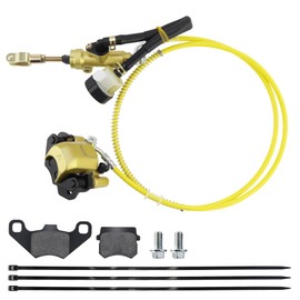 PRO BAT Rear Hydraulic Brake Assembly Caliper Master Cylinder Kit with Extra Brake Pad for Four Wheeler Baja for Go Kart Golf Cart ATV, Golden