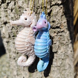 Vivid Arts - Seahorse Hanging Ornament - Indoor Outdoor (2, White & Blue Mini)