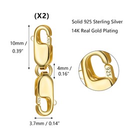 Bracelet Extender Gold Necklace Clasps and Closures 14K Gold Plated 925 Sterling Silver Double Lobster Clasp Double Claw Connector for DIY Jewelry Making（2pcs）