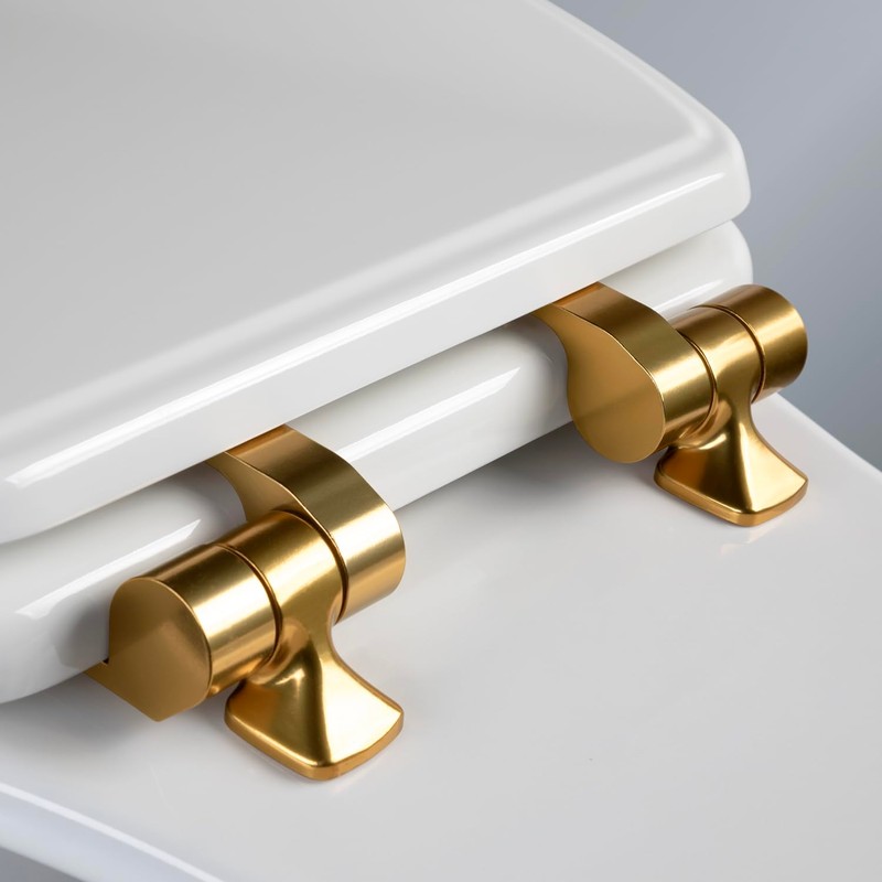 Mayfair Bennett Toilet Seat with Brushed Gold Hinges, Slow Close