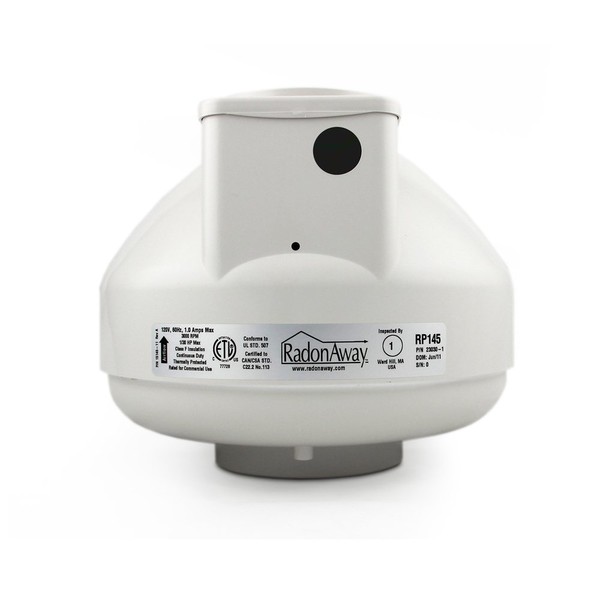 RadonAway RP145 Radon Fan P/N 23030-1 Inlet/outlet Diameter of 4.5