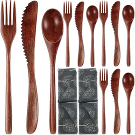 Busnos Portable Wood Flatware Set for Eating Lunch Utensils Silverware Set Wooden Cutlery Set eating utensil sets wooden Reusable Wood Utensils for Eating 13 Pcs Travel Wooden Spoons Forks with Case