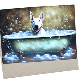 Whitman and Daughter Funny Bull Terrier Birthday Card (1 Premium Card, 5X7 Inch) dog bubble bath card blank for every occasion like white bull terrier thank you, sorry, miss you - 752