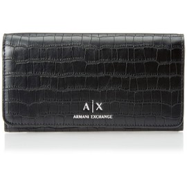 A|X ARMANI EXCHANGE womens Crocodile Pu Leather Continental Wallet, Black, One Size US