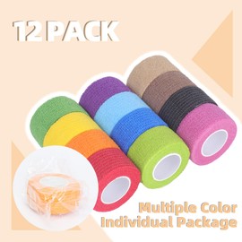 12-Pack Self Adhesive Bandage Wrap 1 Inch x 5 Yards, Elastic Athletic Tape, Tattoo Grip Tape, Non Woven Medical Tape for First Aid, Sports, Wrist, Ankle, Vet Wrap for Pets (Multi-Color)