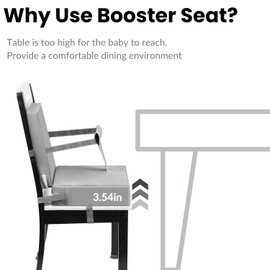PandaEar Toddler Booster Seat for Dining Table, Portable Increasing Booster Cushion with Backrest & Adjustable Seat Belt for Kids Children, Non-Slip Bottom (Grey)