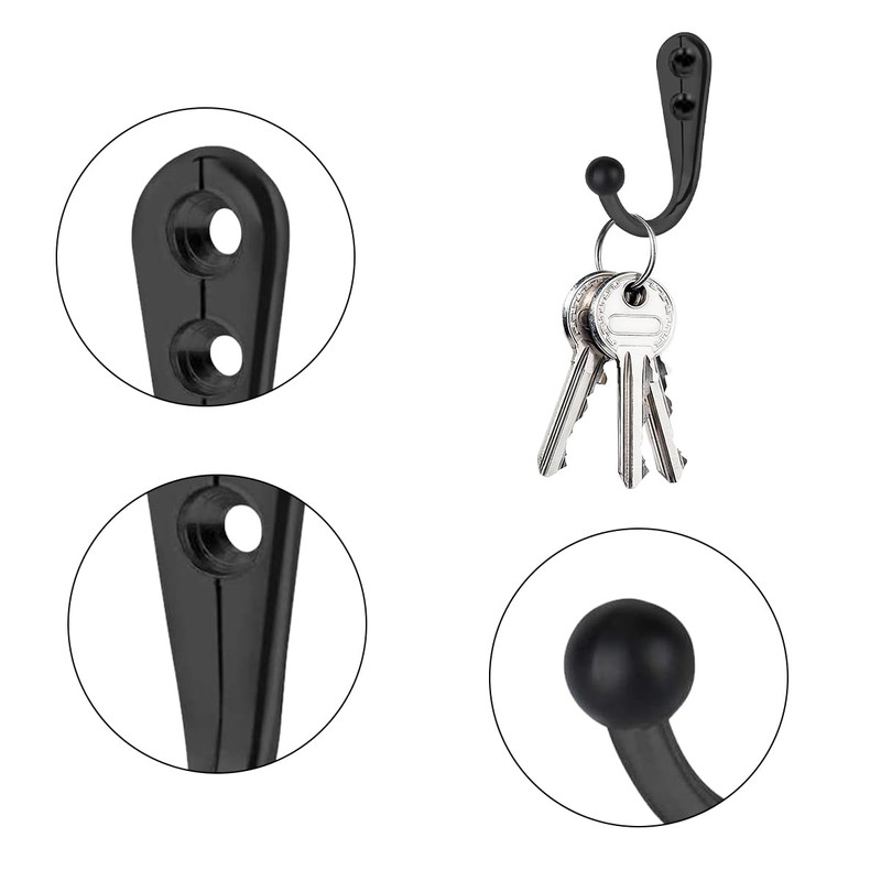 GLADFRESIT 10 Pieces Coat Hooks - Black Single Prong Metal
