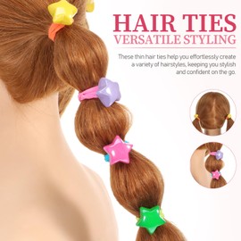 FOMIYES 14pcs Colorful Hair Ties with Star Charms, No Damage Elastic Hair Bands for Girls, Small Hair Elastics for Ponytail Holders, Multi-Color Hair Accessories for Daily, Party, Sports