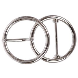 Single Prong Round Double Circle O-Ring Belt Buckle, Silver
