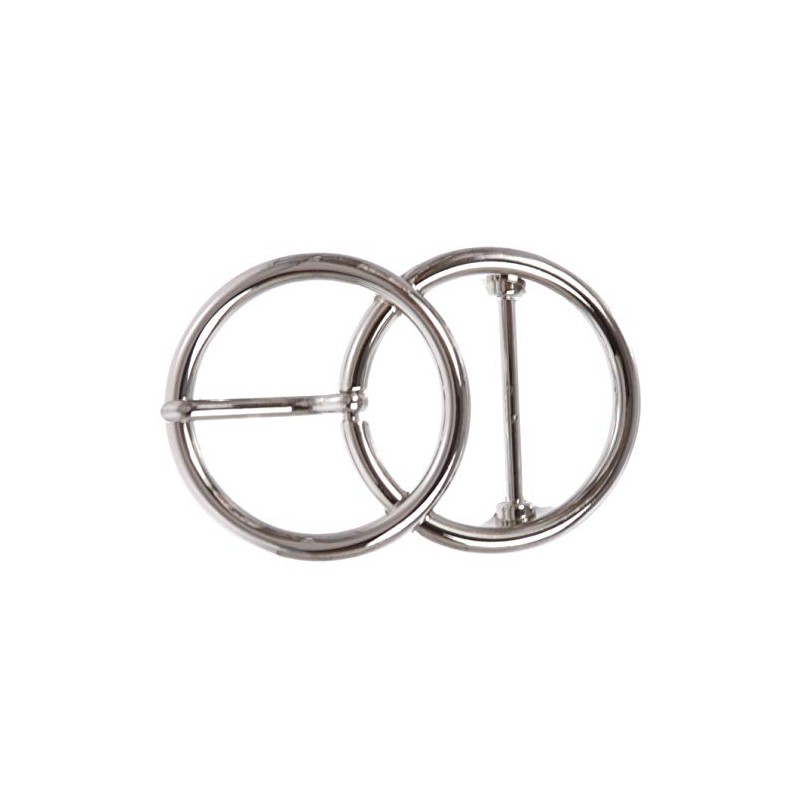 Single Prong Round Double Circle O-Ring Belt Buckle, Silver