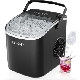 EUHOMY Countertop Ice Maker, 26lbs/24Hrs, Auto-Cleaning, Black, Portable