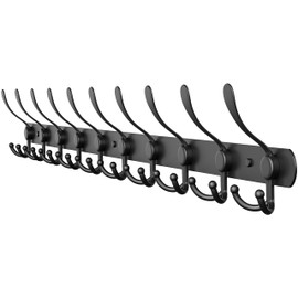 SAYONEYES Black Coat Rack Wall Mounted - 32 Inch Heavy Duty Stainless Steel Matte Finish Wall Hook Rack - 10 Tri Coat Hooks for Hanging Towels, Bags, Hat - Bathroom Entryway - 1 Pack