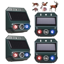 4 Pack Solar Ultrasonic Nocturnal Animal Repeller,Ultrasonic Deer Deterrent Outdoor for Yard,Predator Lights with Red&Blue for Chicken Coop,Effective Bird Repellent Outdoor for Fox Coyote Skunk