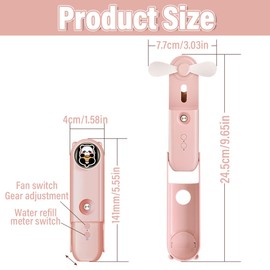 WUSJCOF 2 in 1 Mini Handventilator, Tragbarer Leiser Ventilator, USB Akku Aufladbar,mit Wasserspray, mit USB-Ladekabel (Pink)