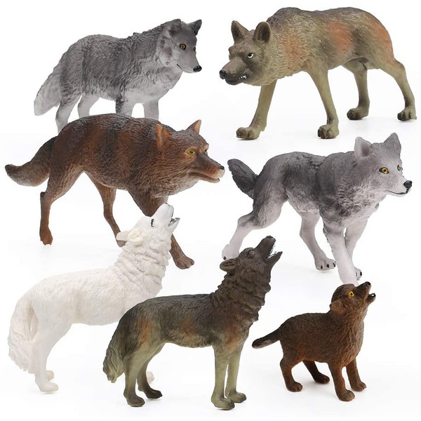 RESTCLOUD 7Pcs Wolf Toy Figurines Set Wolf Animals Figures (Wolf Set A)