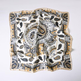 Silk Feel Scarf for Women White 70cm Flower Square Head Bandana Fashion Ladies Scarves Wraps