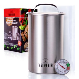YEIRFEIR 304 Stainless Steel Ham Maker Press With Large Dial Thermometer and Cool-Touch Handle Ham Press Cooking Tool for deli meats, Including 20 Cooking Bags and Recipe Guide