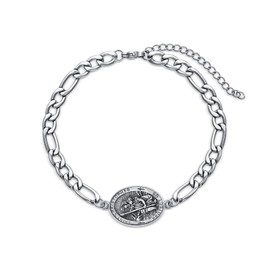 Shusukue St. Christopher Bracelet 925 Sterling Silver Saint Christopher Amulet Patron Saint Adjustable Bracelets Medal Prayer Coins Pendant Christian Religious Jewellery for Women Men