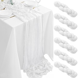 6Pack White Table Runner 10FT Cheesecloth Table Runner 35x120inch Cheese Cloth Table Runners Rustic Boho Gauze Table Runners for Party Wedding Birthday Dining Bridal Baby Shower Decor