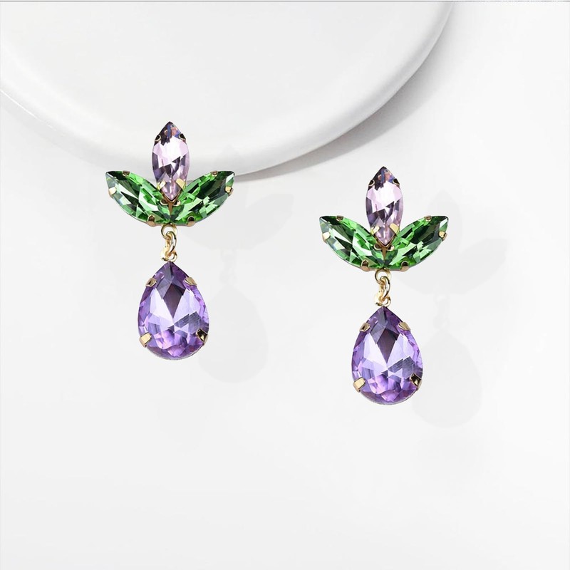 DEYOUM Crystal Leaf Earrings for Women Cluster Rhinestone Crystal Green