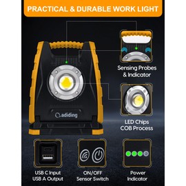 Adiding Rechargeable LED Work Light 4400mAh - Portable Flood Light With Sensor & 360 Rotation Magnetic Base for Repairing, Inspection, Garage, Camping