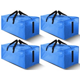 HOMESURE 4 Pack Large Strong Moving Bags with Zippers & Carrying Handles - Water-Resistant - Heavy Duty Storage Tote for Space Saving, Fold Flat, Alternative to Moving Box (Sky Blue)