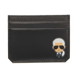 KARL LAGERFELD Paris Women's Split/Saffiano/Bubble Leather Karl Character Head Logo Slim Card Holder, Black_cha3, One Size
