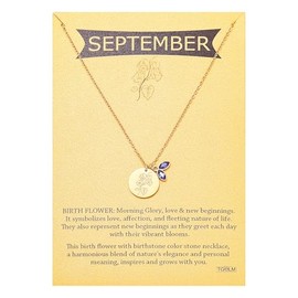 TGOLM September Birth Flower Birthstone Pendant Necklace for Women, Created-sapphire Crystal Morning Glory Charm Necklace Birthday Gift for Her