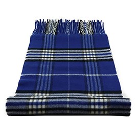 TigerTie - Fine Designer Scarf Checked Pattern - Cashmink Fabric - Made in Germany, Royal blue, white grey, black