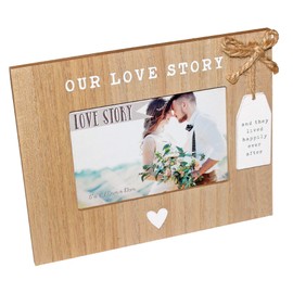 Our Love Story Wooden 6x4 Photo Frame with Heart and Hanging Plaque