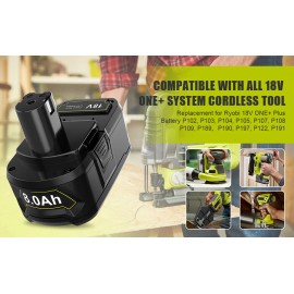 For Ryobi 2pack 8.0Ah For RYOBI P108 18V One Plus High Capacity Battery 18Volt Lithiumion