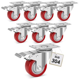 W B D WEIBIDA 3 Inch Stainless Steel Caster Wheels with Brake,Rust-Proof Heavy Duty 304 Casters Set of 8,Anti-Corrosion Industrial Castor for Furniture,Labs,Hospitals,Restaurants