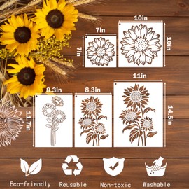 Large Sunflower Stencils Painting on Wood Wall 14.5 X 11 inch Paint for Kids Adult Art Crafts Projects Drawing Reusable Burning Pattern for Canvas Decorating (Sunflower)