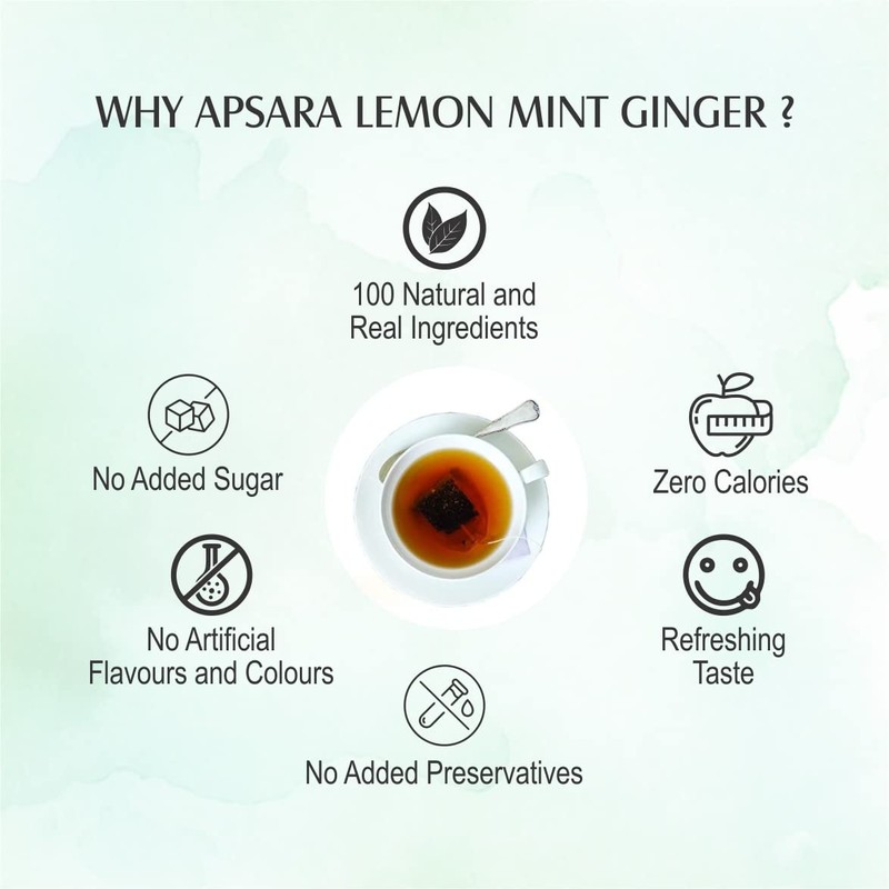 APSARA Lemon Mint Ginger Green Tea Bags 100 pcs Herbal