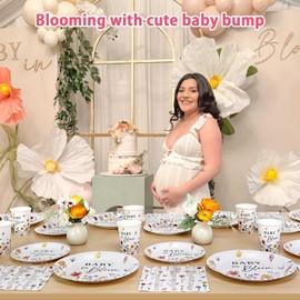 Lopeastar 175Pcs Spring Baby In Bloom Baby Shower Decorations Plates Set, Wildflower Floral Baby Shower Paper Plates Napkins Cups and Cutlery Set for 25 Guests