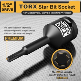 Aiourx 1/2" Drive T20 Torx Star Bit Socket, CR-MO Steel, for Motorcycle, Bicycle Machinery Repair