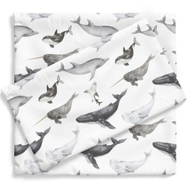 Pobi Baby - Premium Twin Fitted Sheet, Flat Sheet with Pillow case - Ultra-Soft Cotton Blend, Stylish Woodland Pattern, Deep Pockets - Twins Sheets - 3 PC (Seaside Whale)