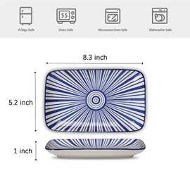 Selamica Ceramic Rectangular Salad Plates Set of 4, Small Serving Plates for Appetizers, Sushi, Fruit, Assorted Colors