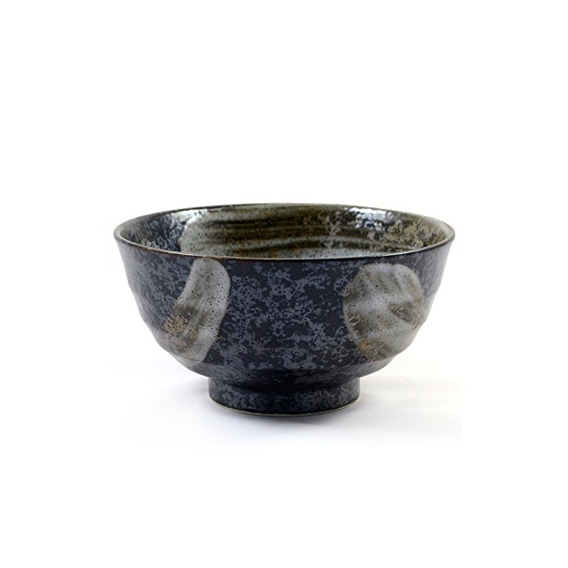 Japanese Ceramic Noodle, Sushi & Soup Bowl in Mottled Black