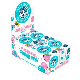 Milliways Bubblemint | Plastic Free Gum | Xylitol, Aspartame-Free, Sugar-Free, Plant-Based, Natural Chewing Gum | 120 Pieces Total (12 Packs of 10 Pieces)