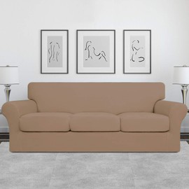 Easy-Going 4 Pieces Stretch Soft Couch Cover for Dogs - Washable Sofa Slipcover for 3 Separate Cushion Couch - Elastic Furniture Protector for Pets, Kids (Sofa, Camel)