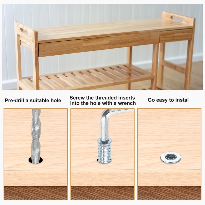 sourcing map 100 Pcs Threaded Insert for Wood, 1/4" -