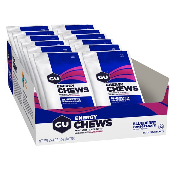 GU GU Energy Chews, Blueberry Pomegranate Energy Gummies with Electrolytes,