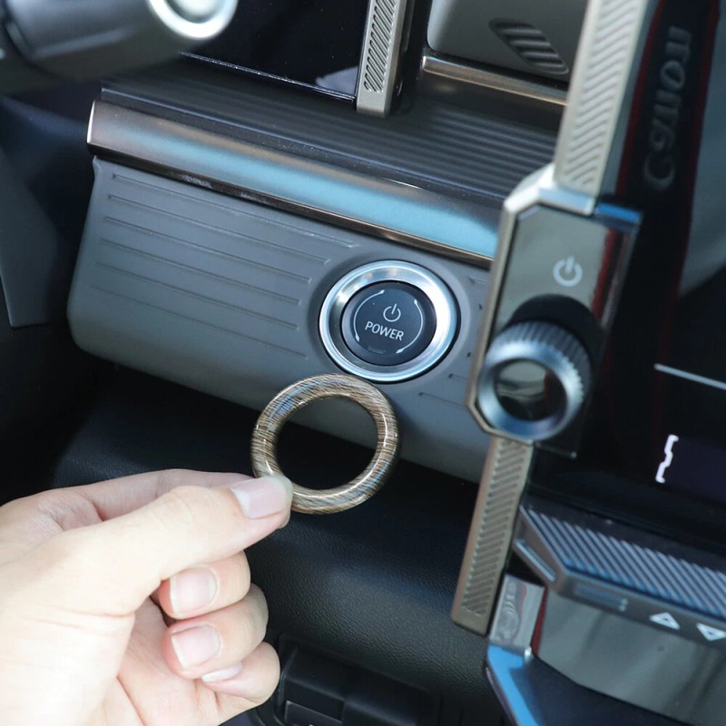 encar88_8 Wood Interior Engine Start/Stop Push Button Ring Cover For