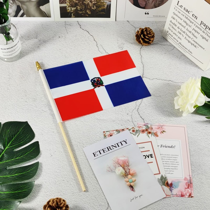 Newperlite Dominican Stick Flag Small Mini Hand Held Flags -