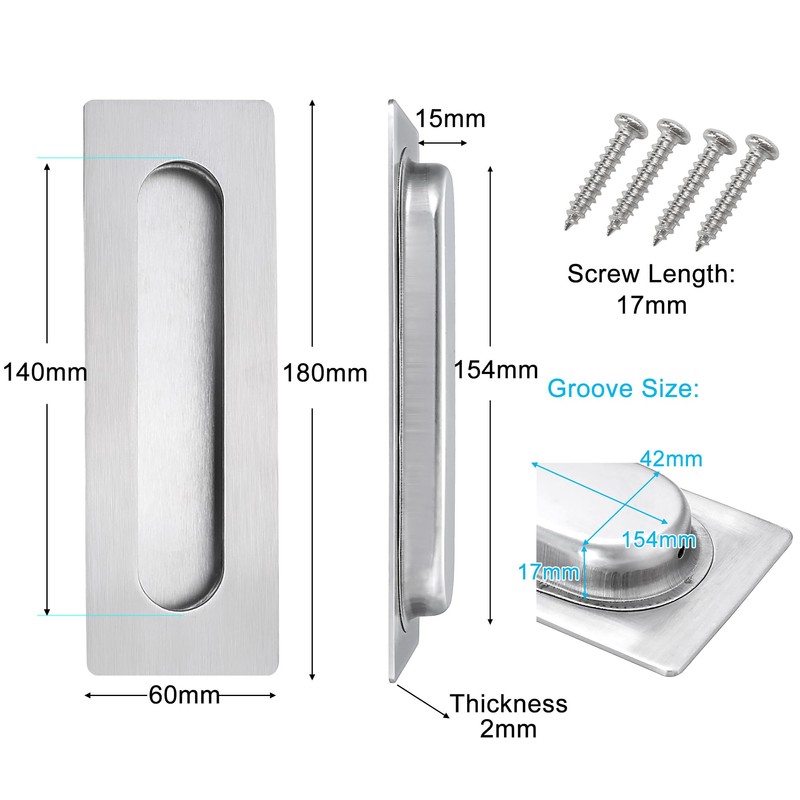 Malimali 2 Pack Stainless Steel Recessed Sliding Handles, 180mm Flush