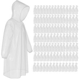 Chicingyou 49/98 Pcs Disposable Rain Ponchos for Adults with Padded Drawstring Hoods and Pockets, Suitable for Emergency(Clear,98 Pcs)