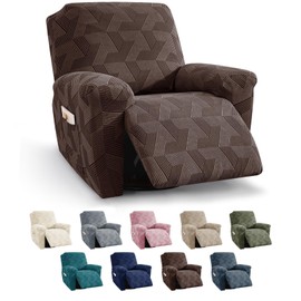 JIVENER Recliner Chair Covers,3 Pieces Recliner Covers Geometrical Jacquard, Stretch Lazy Boy Recliner Slipcovers with Elastic Bottom for Pet, Kids (1 Seater, Brown)